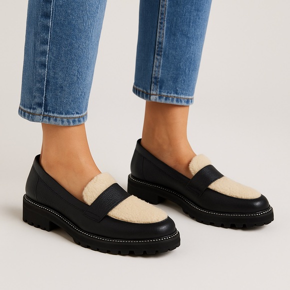 Dolce Vita Shoes - Dolce Vita Black Leather Shearling Loafers Women’s Size 8